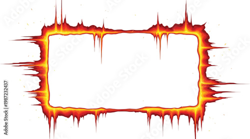 A fiery rectangular frame with a white background for graphic design and digital art