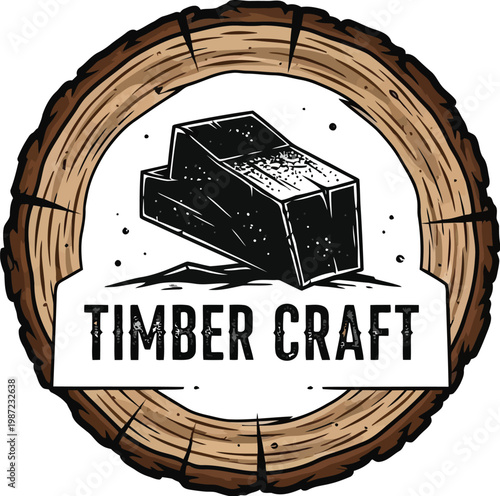 A logo for a timber company featuring a wooden design with a sawmill icon.