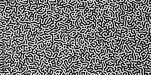 Abstract truing organic wallpaper Turing reaction diffusion monochrome seamless pattern with chaotic motion. Generative algorithm psychedelic background. Reaction-diffusion or truing pattern formation