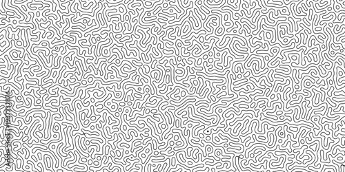 Abstract truing organic wallpaper Turing reaction diffusion monochrome seamless pattern with chaotic motion. Generative algorithm psychedelic background. Reaction-diffusion or truing pattern formation