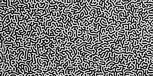 Abstract truing organic wallpaper Turing reaction diffusion monochrome seamless pattern with chaotic motion. Generative algorithm psychedelic background. Reaction-diffusion or truing pattern formation