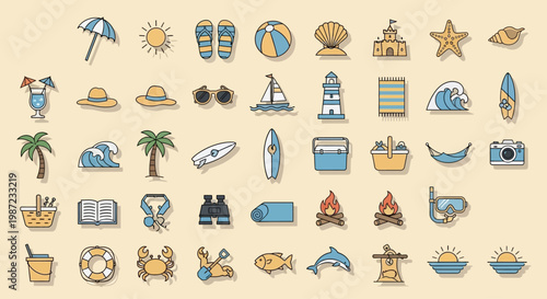 Beach Vacation Icons and Symbols.