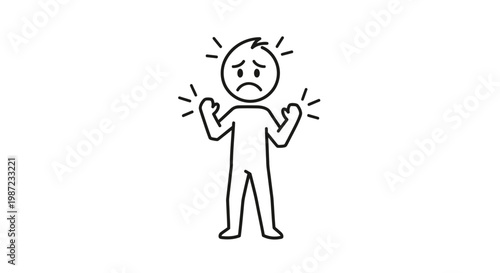 A simple line drawing of a frustrated person with their hands up.