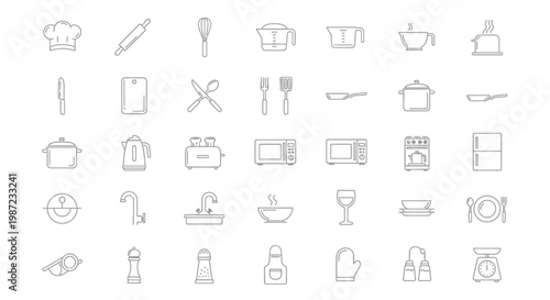 Kitchen Utensils and Dining Icons.