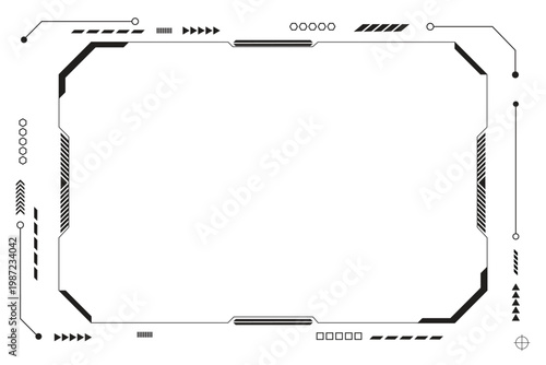HUD frames black user interface elements design modern technology futuristic control panel screen digital hologram window gaming menu touching cyber monitor set on white background.