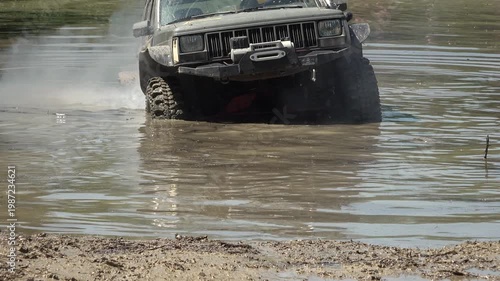 offroad car and mudding and extreme sports water