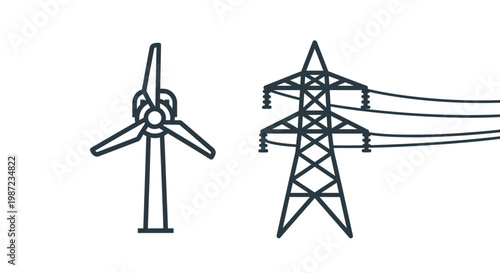 Wind turbine and power transmission tower.