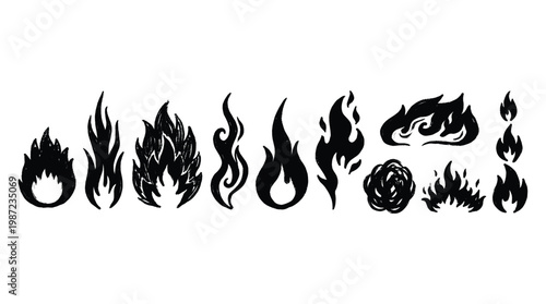 Fire elemental element pack, hand drawn sketch style, flickering flames, swirling smoke, blazing bonfire, and sparks