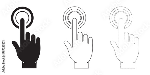 Hand cursor icon set with black and white interface selection interactive computer technology communication