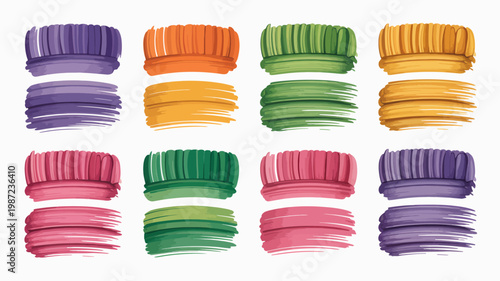 A vibrant arrangement of colorful brushstrokes is displayed featuring a palette of purple orange green yellow and pink hues high quality professional detailed modern elegant stylish