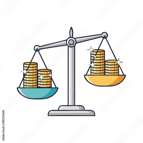 Weighing scales with coins, financial balance, money comparison, currency equilibrium