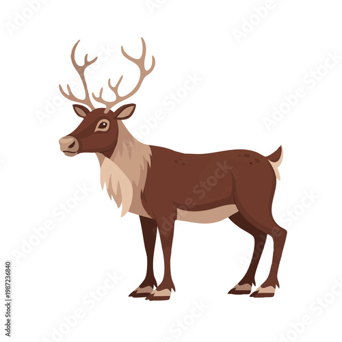 Cartoon reindeer, brown deer, antlered mammal, wildlife icon