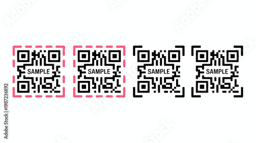 Four distinct quick response codes are displayed varying in color schemes including pink black and white with sample text high quality professional detailed modern elegant stylish