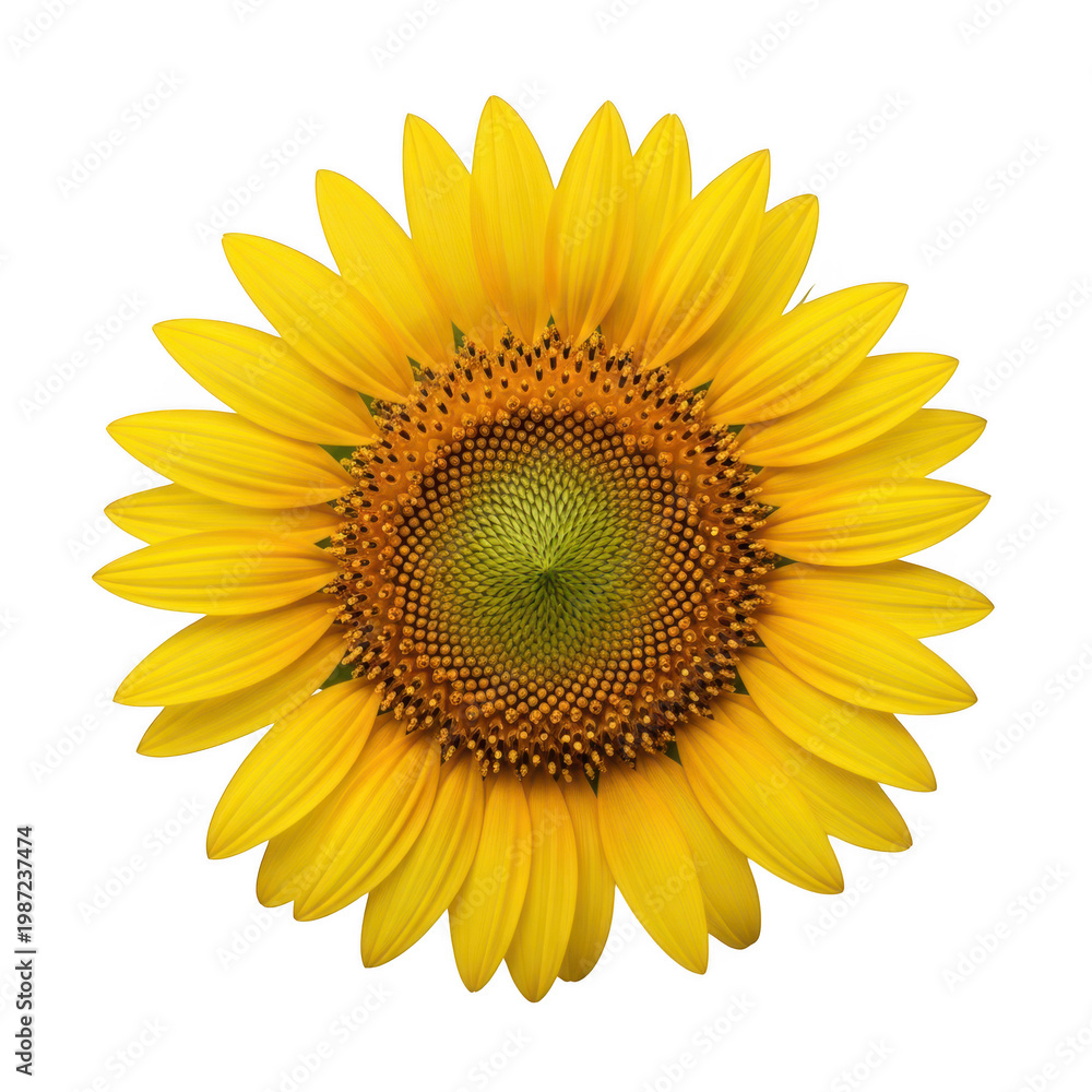 Fototapeta premium A vibrant sunflower with bright yellow petals and a brown center in full bloom Isolated Png