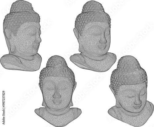 vintage classic old buddha head spiritual statue design illustration vector sketch 