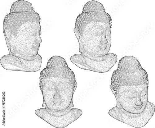 vintage classic old buddha head spiritual statue design illustration vector sketch 