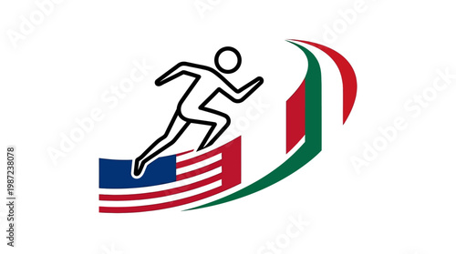 Runner Jumping Over American and Hungarian Flag Elements