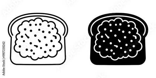 Slice of toast with spread vector icon, breakfast food, bread with jam or peanut butter, sweet or savory topping, simple morning meal symbol, isolated graphic.