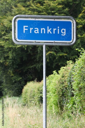 Road sign for a place in Denmark called Frankrig, which means France in Danish language