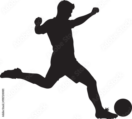 Soccer Player Silhouette Kicking Ball - Athletic Football Action Pose