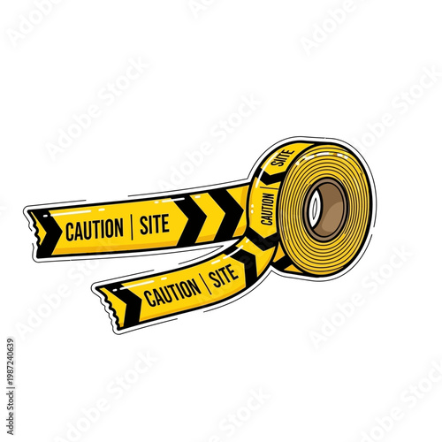 Caution site warning tape on a spool with extended strips