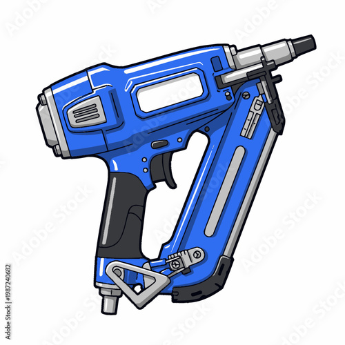 Blue nail gun tool for construction and carpentry work