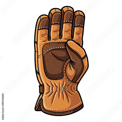 A stylized illustration of a brown boxing glove making a peace sign gesture