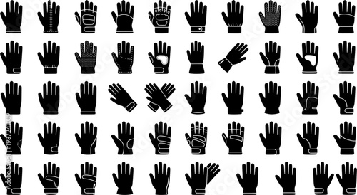 Leather Glove Icons. Protective Leather Gloves. Line icon set of Protective Leather Gloves: gloves, palm texture, stitching detail, cuff, reinforced knuckle,