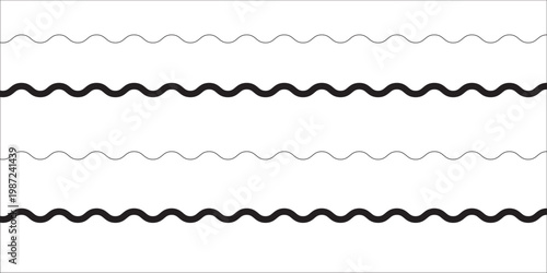 Wave line and wavy zigzag pattern lines. Vector black underlines, Geometric decoration element. smooth end squiggly horizontal, squiggles on white background.