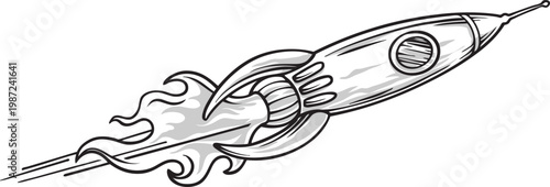 Hand drawn black and white pencil illustration of a pen and pencil featuring a stylized bird and fish silhouette in a vector nature art design