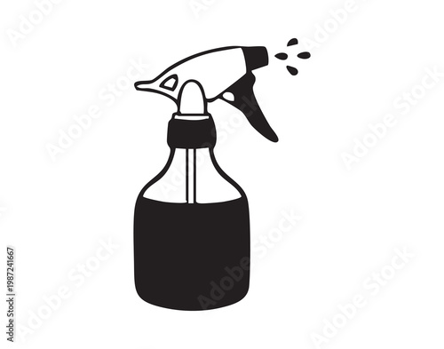 Icon for cleaning and disinfecting. Household hygiene symbol depicting trigger spray application method. Illustration demonstrating use of spray for disinfecting and cleaning surfaces