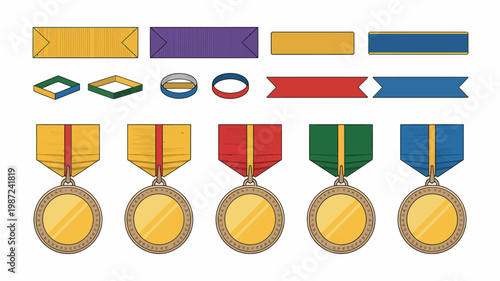 A collection of colorful ribbons rosettes and medals are displayed representing achievements and awards in various shades and designs high quality professional detailed modern elegant stylish