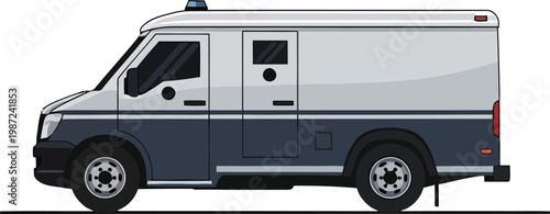 Armored security transport vehicle side view flat vector illustration