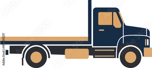 Flatbed truck vector illustration with service vehicle, road transport