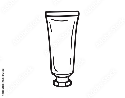 Squeezable cream tube lying on surface, cosmetic packaging conveying skincare routine and moisturizing application, smooth cap and soft tube silhouette for beauty product or travel care