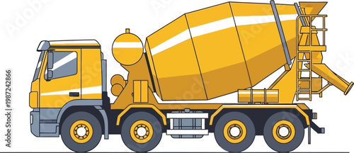 Yellow concrete mixer truck for construction works isolated