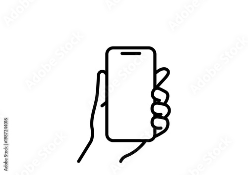 スマートフォンを手に持つシンプルな線画イラスト素材