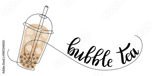 Bubble tea. Continuous line drawing.