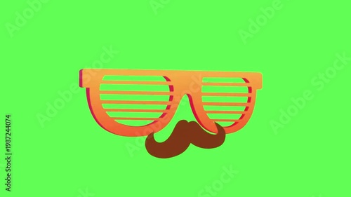 A playful video featuring cartoon sunglasses and a mustache on a green background