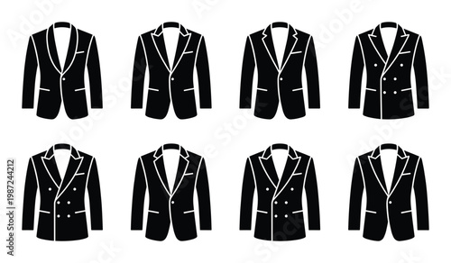 Formal tuxedo jackets and blazer icons collection featuring peak lapels and double breasted designs