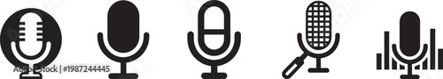 Diverse collection of microphone icons a visual representation of audio recording and broadcasting technologies