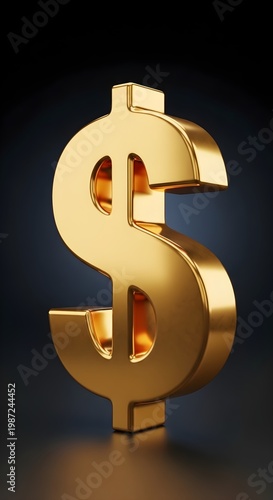 Luxury Golden Dollar Symbol 3D Render on Minimal Neutral Background, Shiny Metallic Currency Icon Representing Wealth, Finance, Investment Growth, Business Success and Economic Prosperity Concept