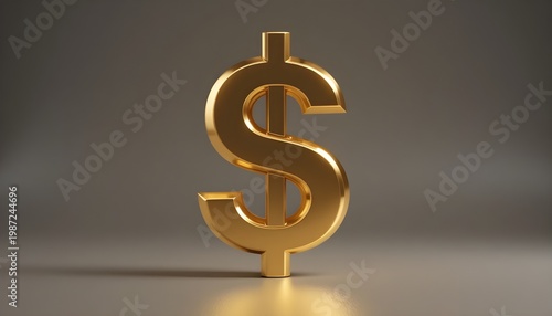 Luxury Golden Dollar Symbol 3D Render on Minimal Neutral Background, Shiny Metallic Currency Icon Representing Wealth, Finance, Investment Growth, Business Success and Economic Prosperity Concept