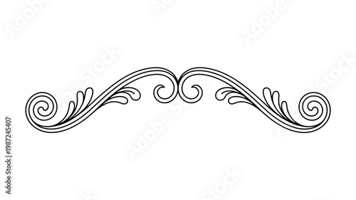 An elegant black flourish design showcases swirling lines and ornate curves resembling a decorative border or vintage element high quality professional detailed modern stylish clean crisp