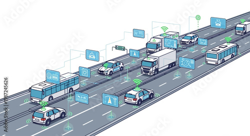 Cars and Trucks on Highway Road.