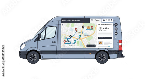 Gray delivery van side view.