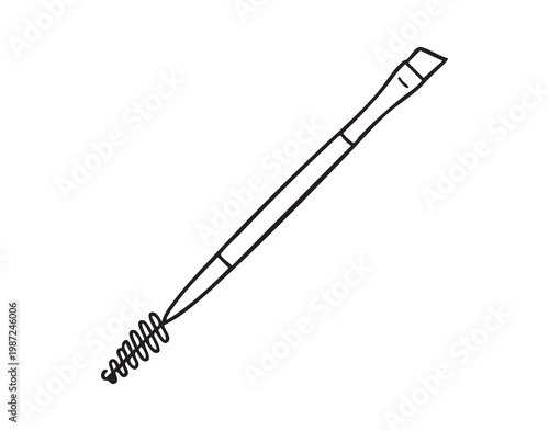 Angled eyebrow brush with spoolie head perfect for precision grooming, slim angled tip for hair shaping, dense spoolie for blending and taming brows, lightweight handle for travel and kit