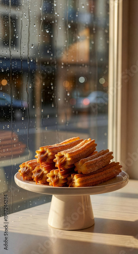 Cozy Churros with Caramel Filling by Rainy Window Comfort Food Scene