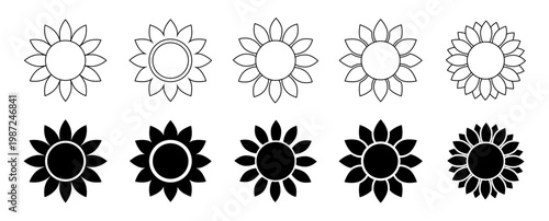 Sunflower icon. Sunflowers icons linear symbols vectors. Editable stroke.