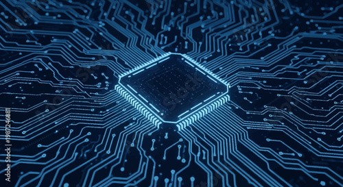 Illuminated Microchip on Circuit Board - A Glimpse into Modern Technology.